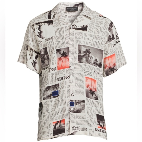 No Boundaries Newspaper Print Short Sleeve Shirt - Picture 2 of 8